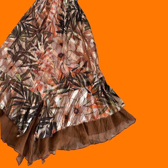 00's vintage earthy silk chiffon y2k halter asymmetrical dress Size 6 caché - Picture 8 of 15